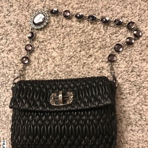 Miu Miu Matelasse Nappa Leather Crystal Flap Clutch Black - Picture 1 of 7